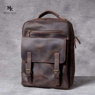 VERISH Tas Ransel Pria Wanita Unisex Kulit Super Asli mk.66 Coklat Tua Vintage