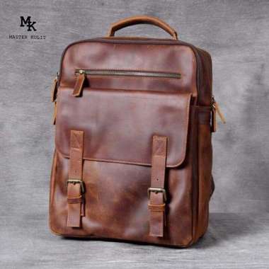 VERISH Tas Ransel Pria Wanita Unisex Kulit Super Asli mk.66 Tan Vintage
