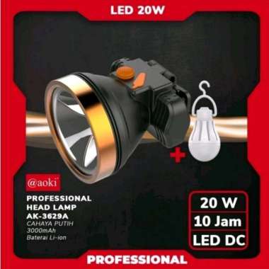 Senter Kepala Head Lamp 20 Watt 2 Lensa LED AOKI AK 3629A