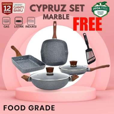 Cypruz Cyprus Pan Marble Set 4 pcs Complete Wajan Pengorengan Kuali Induksi