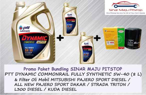 Paket Bundling Oli 8 Liter PTT DYNAMIC COMMONRAIL SYNTHETIC 5W-40 Original & Filter PAJERO SPORT & A