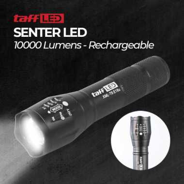 Senter LED USB Rechargable Zoomable XML-T6 10000 Lumens Hitam
