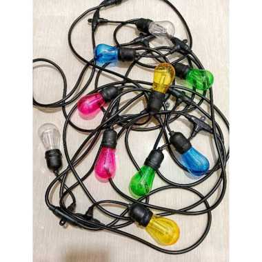 KOMPLIT 10 Meter Kabel Fitting Gantung Cafe + 10 Bola Lampu Led Warna Warni Fitting Cafe 10m