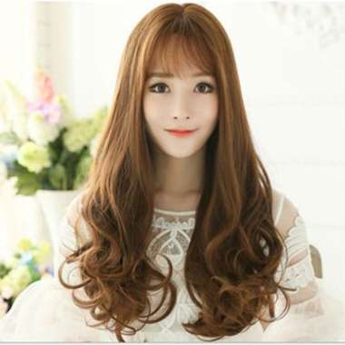 Wig Full Panjang Bergelombang Korean Version Wig Long Hair Curly Rambut Wanita Hair Styling Black