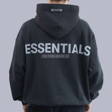 ESSENTIALS REFLECTIVE BACK LOGO BLACK HOODIE (100% AUTHENTIC) M