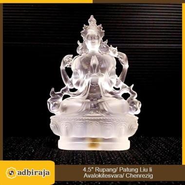Rupang Patung Avalokitesvara / Chenrezig Kristal Kaca (liuli) 4.5"