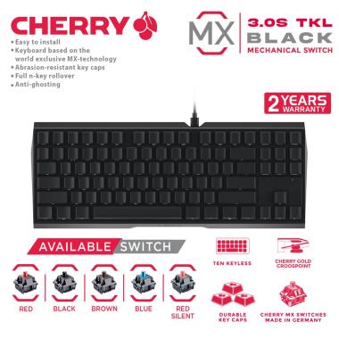 CHERRY MX Mechanical Gaming Keyboard TKL - MX3.0S TKL NBL BLACK RED SILENT