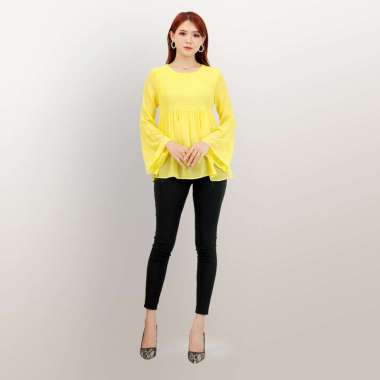 Blus Plisket double layer lengan panjang wanita Gaya Korea variasi - Jfashion Liying XL/XXL Kuning