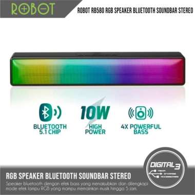 Speaker Bluetooth Robot RB580 RGB Soundbar Light Stereo Ultra Bass 10W