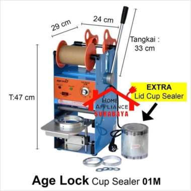 Mesin Cup Sealer 12-22 Oz + Aqua gelas Bonus Lid Plastik Age Lock 01M
