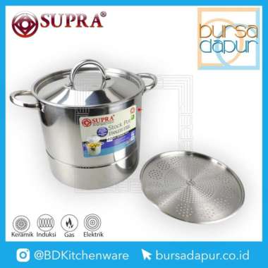 Supra Stainless Steel Stockpot + Steamer Plate 40 qt (37 Liter) / Panci Langseng Stainless Jumbo