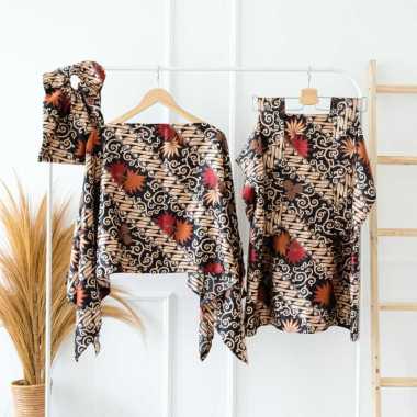 ONESET KAFTAN ROK LILIT ATASAN LENGAN KALONG KAFTAN LEBARAN KONDANGAN BATIK MODERN SETELAN KAFTAN JU
