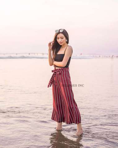 ELLIPSESINC Celana Kulot Wanita / Stripes Culotte Pants L MAROON