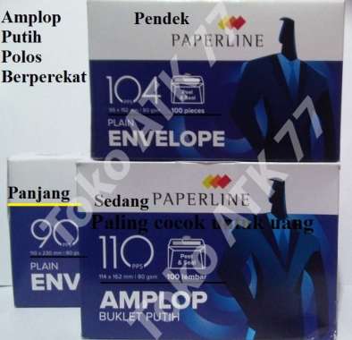 Amplop Putih Polos Panjang, no 90, berperekat, 1pack isi 100 lembar Paperline READY STOCK