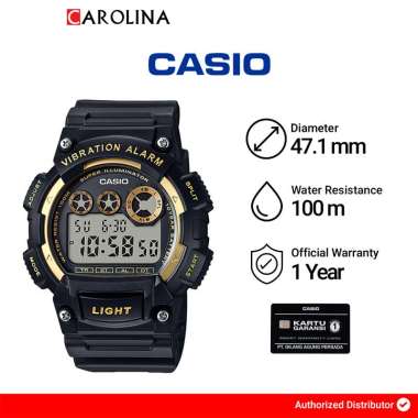 Jam Tangan Pria Casio W-735H-1A2 Vibration Alarm Digital Dial Black Resin Band