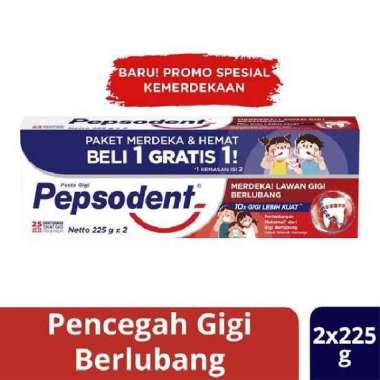 pepsodent 225gr paket merdeka isi 2 pcs