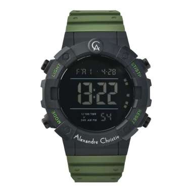 Jam Tangan Pria Alexandre Christie Digi AC 9388 MH RIPBAGN Men Digital Dial Green Rubber Strap Hijau