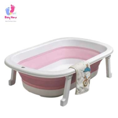 Bak Mandi Bayi Lipat Portable Bak Mandi Bayi Dengan Keset Kamar Mandi Bathup Bayi PINK