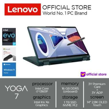 Lenovo Yoga 7i 1KID OLED i7-1360P 1TB SSD 16GB Iris Xe Touch 14" 2.8K Win11+OHS STORM GREY