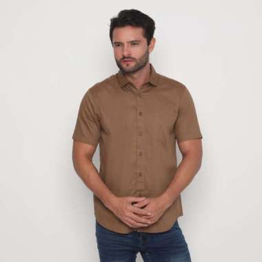 Platini Kemeja Polos Pria Lengan Pendek Katun Twill Coklat 73395 L