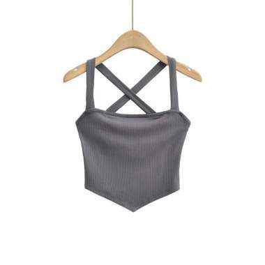 ONE-P330 Tank Top Crop Segitiga Model Tali Belakang Silang Atasan Wanita / Tanktop Basic Knit Single