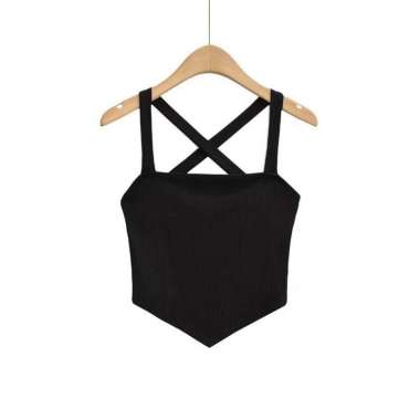 ONE-P330 Tank Top Crop Segitiga Model Tali Belakang Silang Atasan Wanita / Tanktop Basic Knit Single