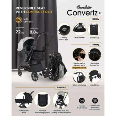 Stroller Cocolatte Convertz+ Plus Kereta Dorong Bayi Hadap Ibu Black