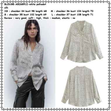 AB268912 Baju Atasan Kemeja Lengan Panjang Putih Polkadot Wanita Korea Import