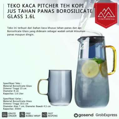TEKO KACA PITCHER TEH KOPI JUS TAHAN PANAS BOROSILICATE GLASS 1.6L KETTLE