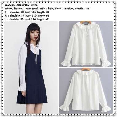 AB569150 Baju Atasan Blouse Lengan Panjang Wanita Korea Import Putih White Jumbo Big Size