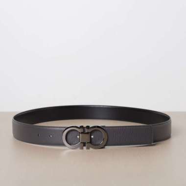 SALVATORE FERRAGAMO Men Reversible Gancini Belt 3.5cm in Dark Rain