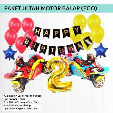 Paket Balon MOTO GP ECO / Dekorasi Ulang Tahun Anak Motor Balap Angka 0 ECO Moto GP