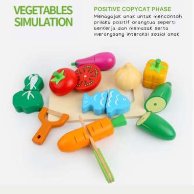 wooden cutting toy mainan kayu simulasi interaksi sosial diskusi anak Multicolor
