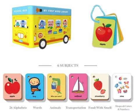 saalin my first word library school bus mainan edukasi anak flash card Multicolor