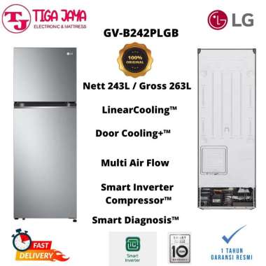 LG GVB242PLGB KULKAS 2 PINTU INVERTER NETT 266L / GROSS 287L LG KULKAS INVERTER 2 PINTU GV-B242PLGB