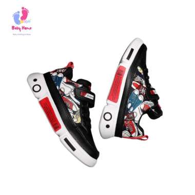 Sepatu Anak Laki Laki Perempuan Sneakers Warna Hitam Putih Motif Kartun Aneka Ukuran 34 black
