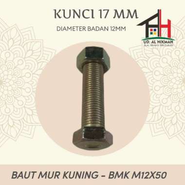 BAUT MUR HEX KUNING M12 X 50 M12X50 KUNCI 17 MM