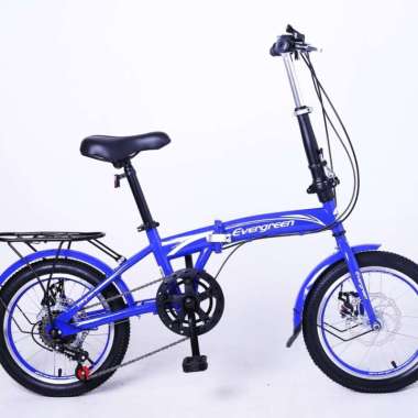Sepeda lipat 16 inch evergreen rem cakram discbrake 7 speed ada boncengan dan spakbor SNI NEW BIRU