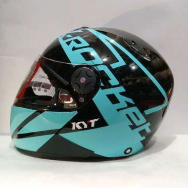HELM KYT X ROCKET #4 BLACK AQUA BLUE HELM FULL FACE L