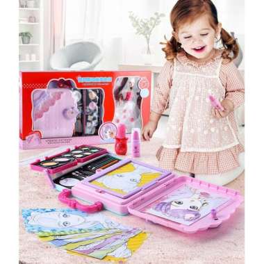 mainan edukasi anak boneka mewarnai & menggambar makeup kado Multicolor