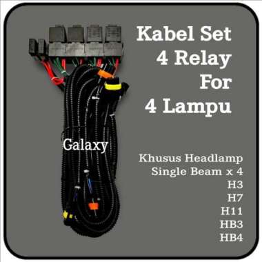 Kabel Set 4 Relay 4 Lampu Single Beam - H3 / H7 / H11 / HB3 / HB4 High H7 - Low H1 / H3