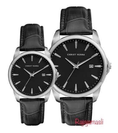 Jam Tangan CHRIST VERRA CV12073 Classic Leather Strap Original Analog PRIA Silver Black