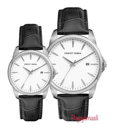 Jam Tangan CHRIST VERRA CV12073 Classic Leather Strap Original Analog WANITA Silver White