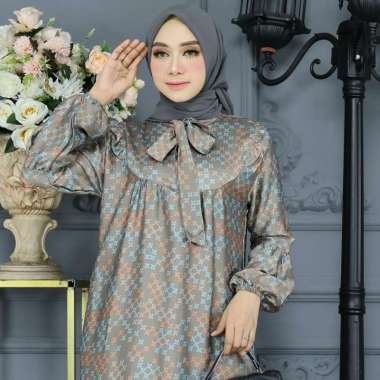 Gamis Silk Premium Armani Baju Gamis Wanita Pesta Original Abrar M Grey