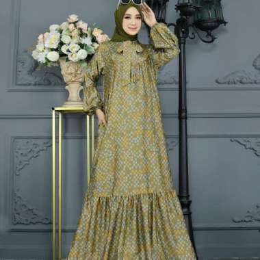 Gamis Silk Premium Armani Baju Gamis Wanita Pesta Original Abrar L Olive