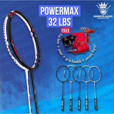 RAKET badminton BULUTANGKIS POWERMAX ORIGINAL 32 LBS termurah bonus lengkap tas kain senar grip hand