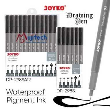 DRAWING PEN SET DP 298S PENA GAMBAR WATERPROOF PIGMENT INK BLACK JOYKO