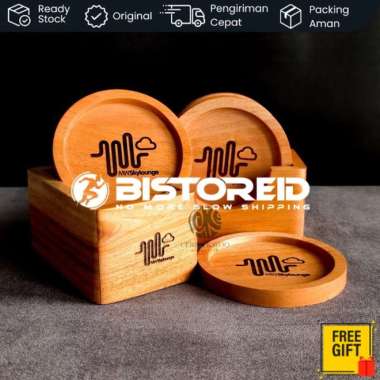 FREE GRAFIR LASER Tray Coaster Kayu | Tatakan Gelas Cangkir Kayu Coaster 4in1