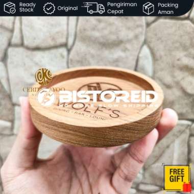 FREE GRAFIR LASER Tray Coaster Kayu | Tatakan Gelas Cangkir Kayu Coaster Bulat