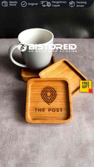 FREE GRAFIR LASER Tray Coaster Kayu | Tatakan Gelas Cangkir Kayu Coaster Kotak